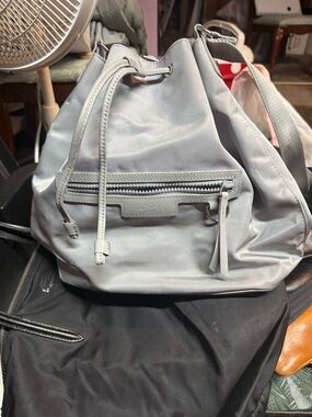 Longchamp Light Gray Drawstring Crossbody Bucket Bag
